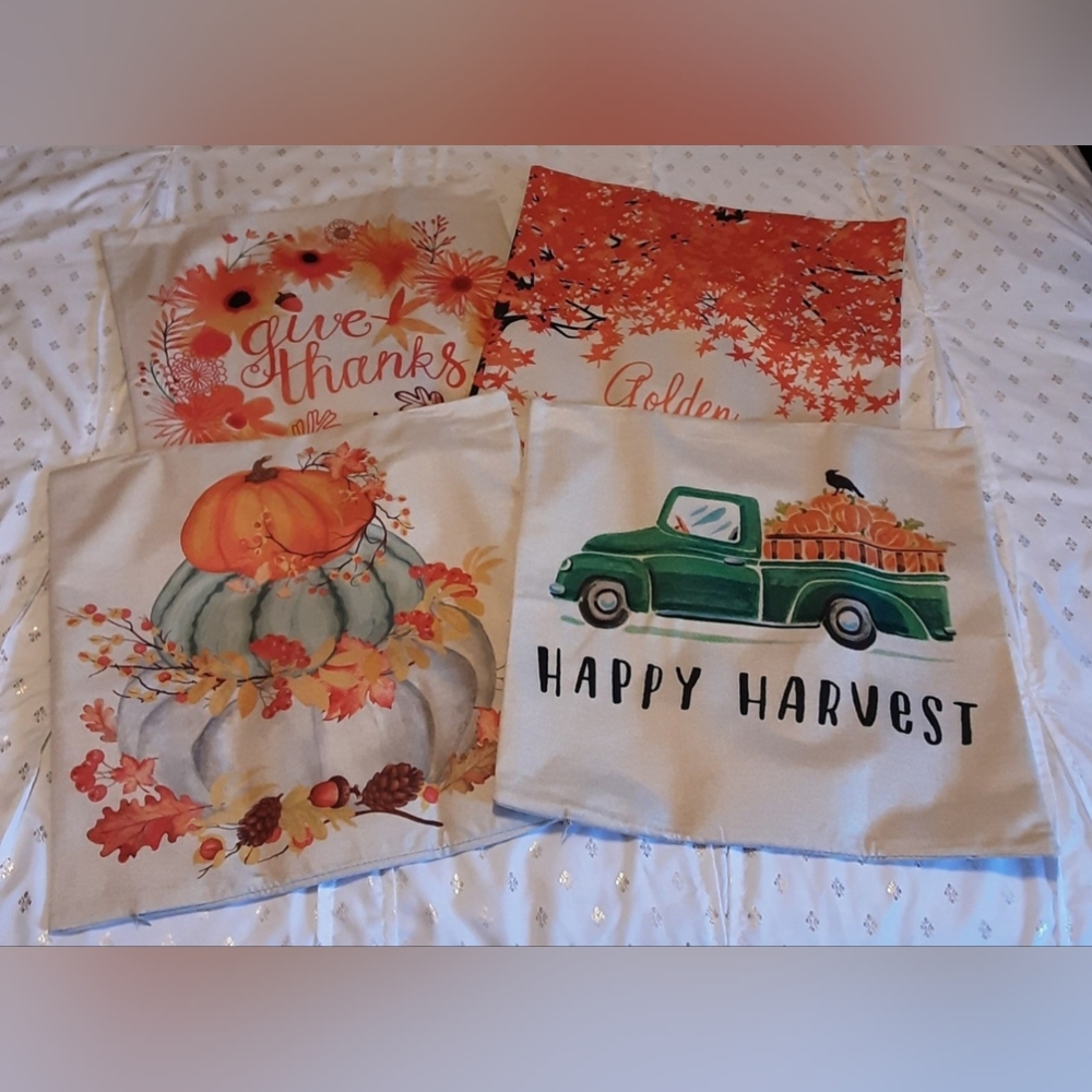 NEW Set of 4 Fall/Thanksgiving Pillowcovers - nice bright fall colors!